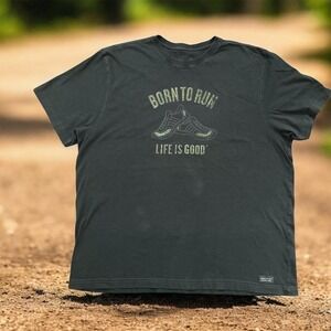 Life Is Good Born To Run Gray Graphic Tee Mens XL Normcore Dadcore Running